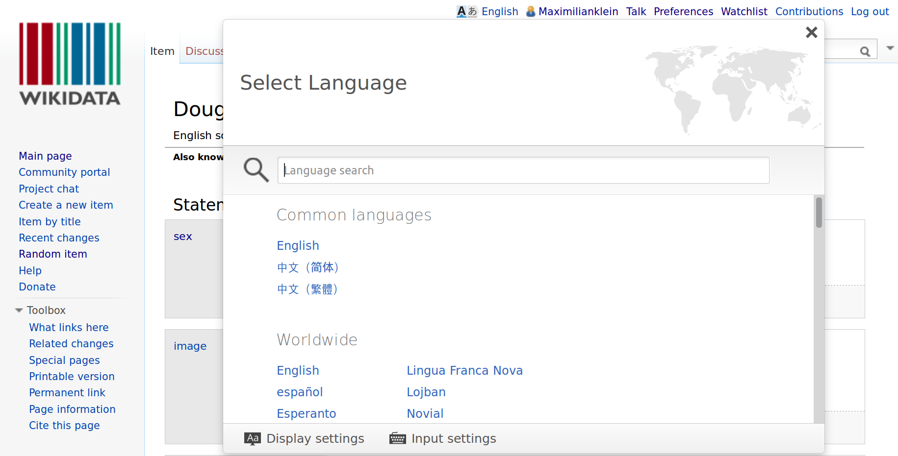 The language selector active.